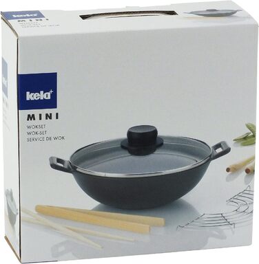 Wok Kela 24 см з кришкою, решіткою, паличками, чавунний, для індукції, набір Mini