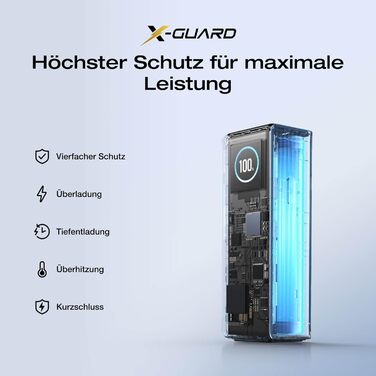 EcoFlow Rapid Powerbank 25000 mAh 170W з вбудованим кабелем та USB-C 100W - портативний зарядний пристрій для iPhone, Samsung, MacBook та інших пристроїв (срібний)
