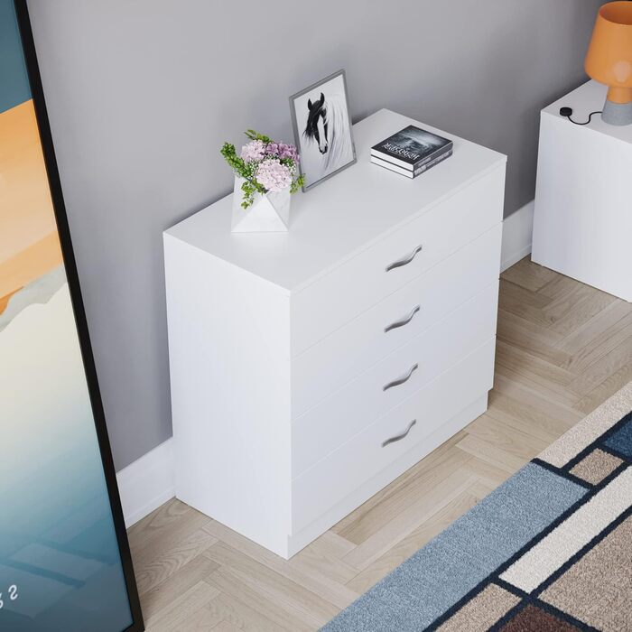 Vida Designs біла комод з 4 шухлядами та металевими ручками для спальні