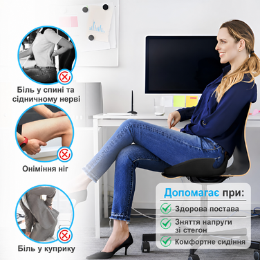 Ортопедична ергономічна подушка для сидіння з пам'яттю форми Ajiteogy для офісного крісла, автокрісла та інвалідного візка – підтримка хребта, куприка, стегон, проти болю в спині та сідничному нерві
