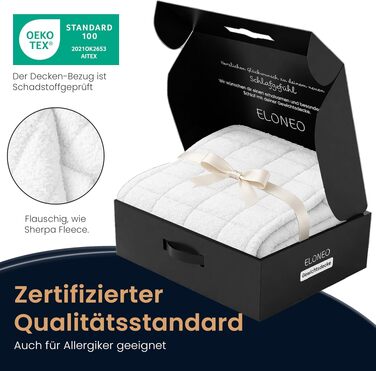 Обважнююча ковдра ELONEO Sherpa Fleece 200x200 см, 9 кг, антистрес-ковдра для сну з сертифікатом Oeko-Tex, біла