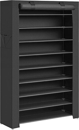 SONGMICS металевий стелаж для взуття на 10 рівнів, 28x88x160 см, з пилозахисним чохлом, органайзер для взуття, для підборів і спортивного взуття, чорний