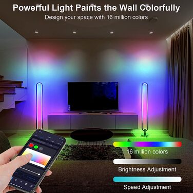 Світлодіодна торшер-лампа для вітальні 18 Вт, Wi-Fi RGB, димована, з підтримкою Alexa/Google Assistant, пульт, керування через додаток, синхронізація з музикою, DIY-режим, сучасна кутова лампа для спальні та ігрової кімнати
