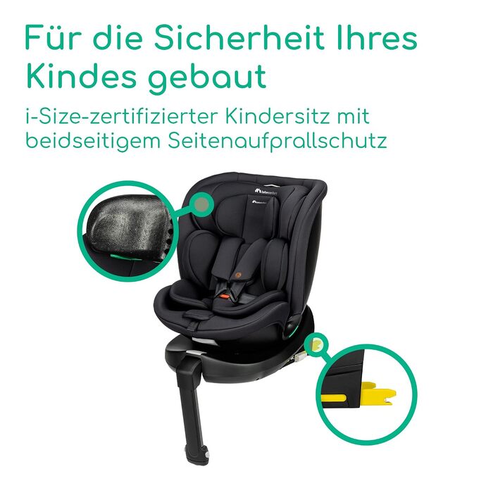 Дитяче автокрісло Bebeconfort 360 i-Size RevolveFix Plus (40–150 см), поворотне, Full Black