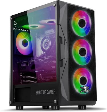 Корпус для ПК Spirit Of Gamer Rogue 7, RGB підсвітка, 6 ARGB вентиляторів 120 мм, сумісний з mATX, середній геймерський корпус із загартованим склом, оптимізований для охолодження