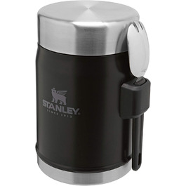 Термос для їжі Stanley Classic Legendary 400 мл з ложкою-виделкою, нержавіюча сталь, тримає тепло/холод 7 годин, BPA-free, чорний матовий, для їжі, для обіду, термобокс, придатний для миття в посудомийці