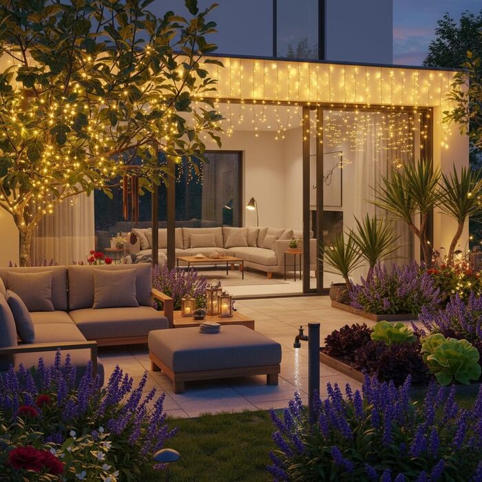 Світлодіодна гірлянда для вулиці та дому 25м 200 LED, теплий білий колір, 8 режимів роботи, з пультом та таймером, водонепроникна IP44, різдвяна ілюмінація для балкона та саду