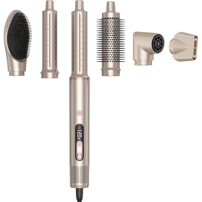 UKLISS Airstyler Pro 7 в 1: Фен-щітка з дифузором, 1400 Вт, 110 000 об/хв, професійний стайлер для сушіння, завивки та випрямлення волосся (Золотий)