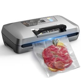Професійний вакууматор для продуктів 12-в-1, 95кПа, з функцією безперервного вакуумування та подвійним швом, сріблястий (комплект: 1 рулон та 10 пакетів)