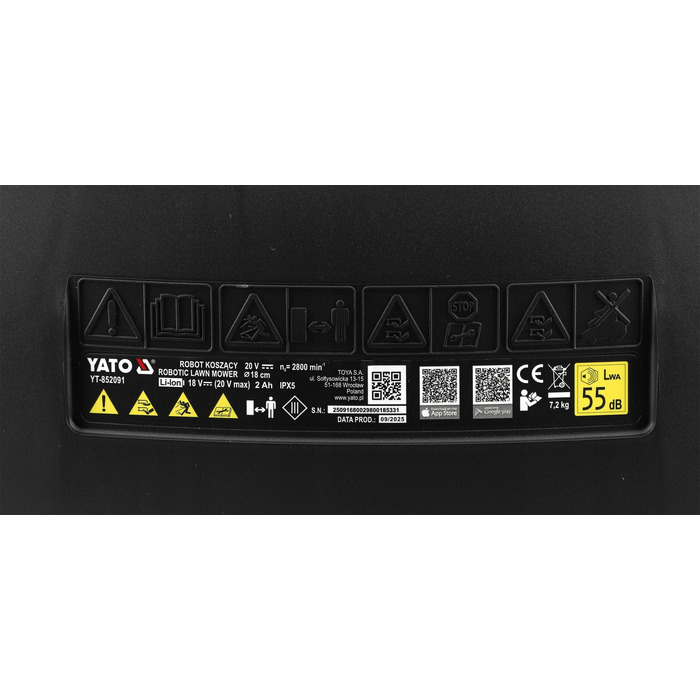 Робот-газонокосарка YATO 20V 2.0Ah 500м² Wi-Fi BT YT-852091