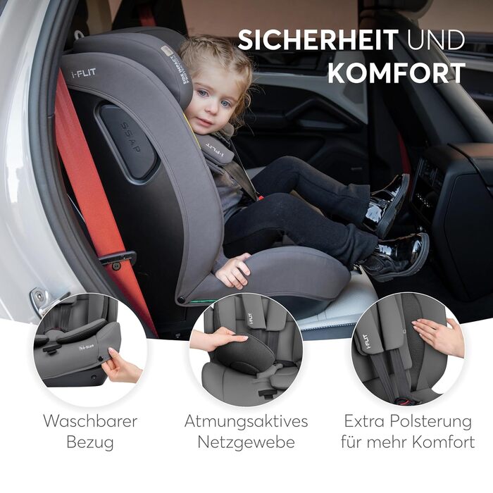 Автокрісло KikkaBoo i-Size i-FLIT 9-36 кг, ISOFIX, група 1/2/3, 15 міс. - 12 років, збоку SPS, Top Tether, регульована підголовник (Світло-сірий)