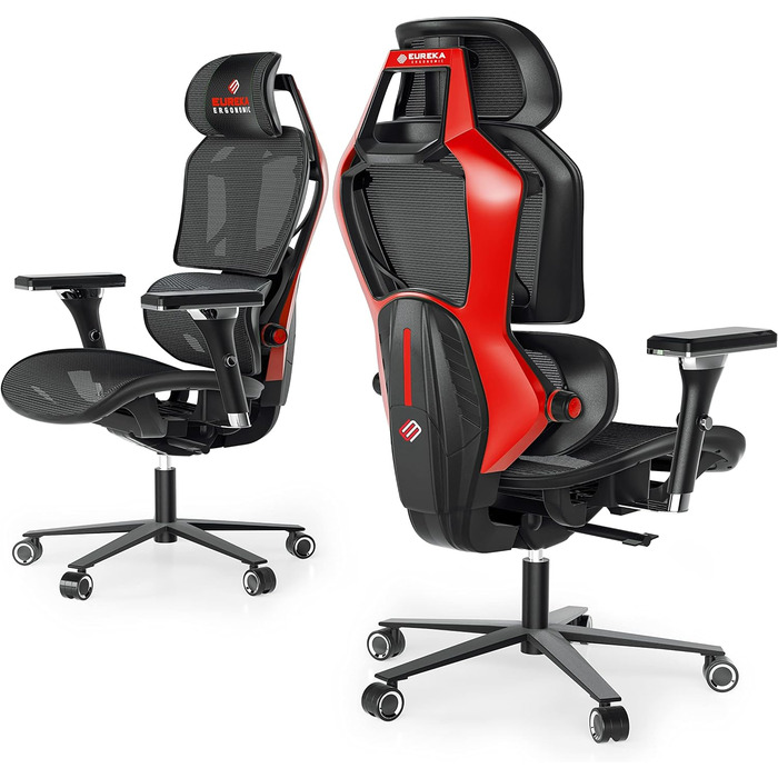 Ігрове крісло EUREKA ERGONOMIC Typhon, ергономічне, з регульованою поперековою та підголівником, 4D підлокітники, для комп'ютера, навантаження до 125 кг, чорний і зелений