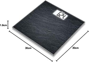 Ваги підлогові Beurer GS 203 Slate, скло, дизайн під сланець, великий LCD-дисплей, вантажопідйомність 150 кг