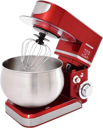 Кухонна машина Syntrox Germany KM-5.0L Basic Red, 5 л, з нержавіючої сталі, червона, тістоміс
