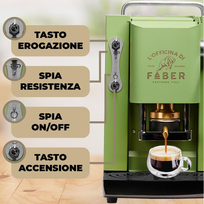 Кавомашина FABER Pro Deluxe для ESE-подушечок 44 мм, хром, латунний прес, Acid Green