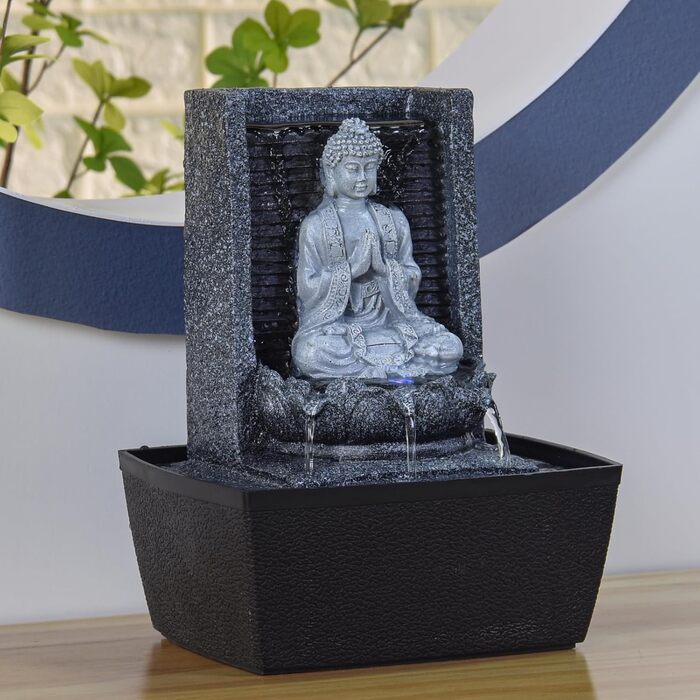 Фонтан для медитації Zen'Light Nirvana з Буддою та LED-підсвіткою. Сучасний декор для дому, Фен-Шуй, сірий, H 26 см