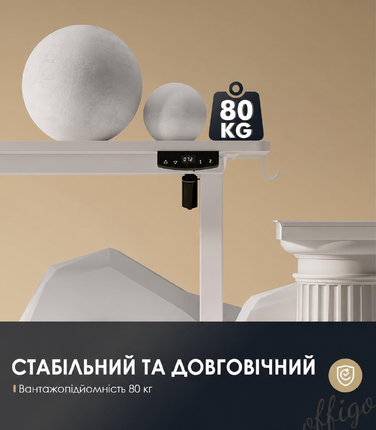 Електричний регульований стіл OffiGo 180x70 см, білий: стіл для офісу та дому з USB та 2 функціями пам'яті