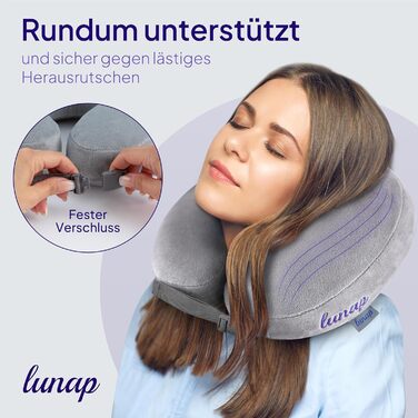 Подушка для подорожей lunap Roundy O з пам'яттю форми, сіра, для шиї, для літака й авто, фліс, знімний чохол, для дорослих