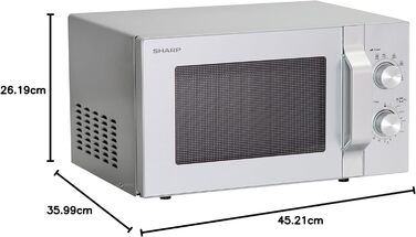Мікрохвильова піч Sharp R204S, 20 л, 800 Вт, 6 режимів, срібляста, таймер, розморожування за вагою, скляний піддон 24,5 см