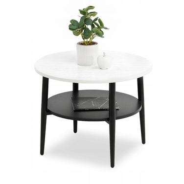 Круглий кавовий столик Mebel-Partner, 60 x 60 x 45 см, білий/чорний