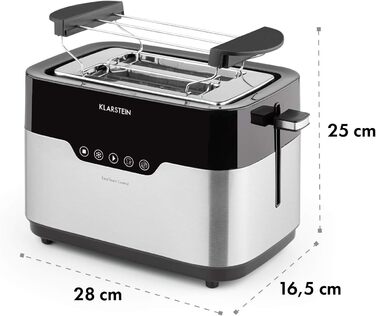 Тостер Klarstein Arabica: 920W, сенсорне керування, LED-дисплей, функції розморожування, підігріву та зупинки, піддон для хліба, крихтозбірник, котушка для кабелю, нержавіюча сталь