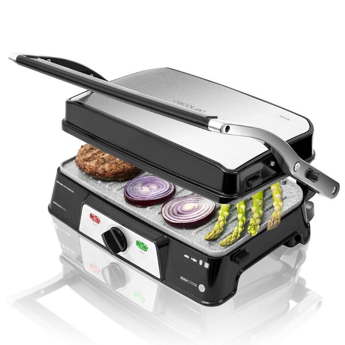 Електрогриль Cecotec Rock'n Grill 2000 з антипригарним покриттям RockStone, нержавіюча сталь, 2000 Вт