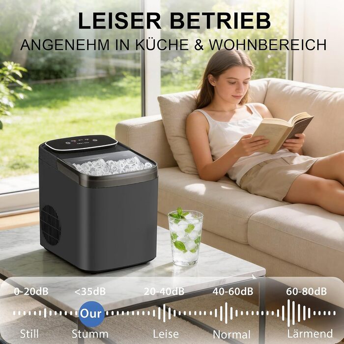 Льодогенератор Citybee з функцією самоочищення, 12 кг/доба, компактний Ice Maker для кухні, офісу та вечірок (Сірий)