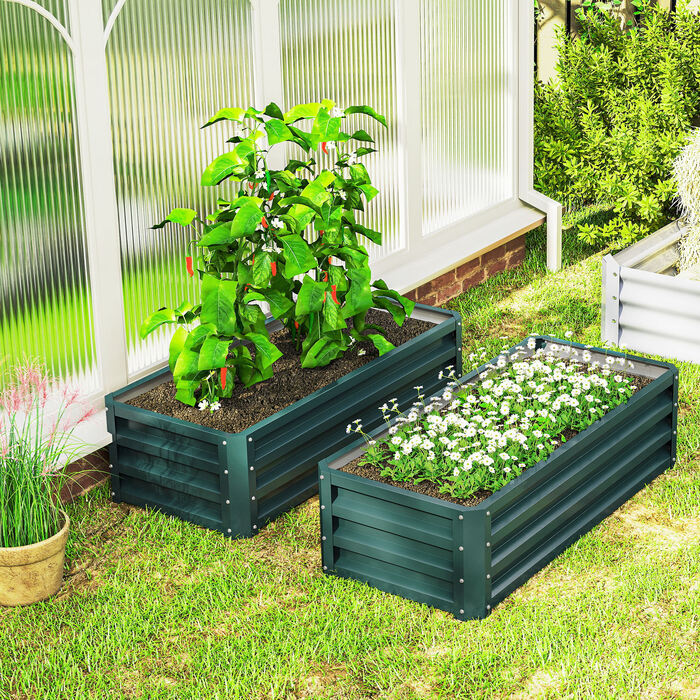 Набір з 2-х металевихRaised Garden Beds (Високі грядки), Відкритий ґрунт, Для саду та балкону, 110x50x30 см, Зелений