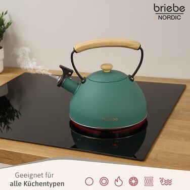 Тостер Briebe Nordic Set 2-слотовий з підставкою для булочок, 6 рівнів підсмажування + Електричний чайник індукційний 2.3л, нержавіюча сталь, без BPA, Набір для сніданку в скандинавському дизайні (Зелений)
