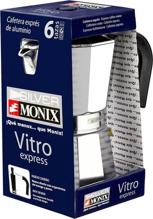 Гейзерна кавоварка Monix Vitro Express на 3 чашки, алюмінієва з нержавіючою сталі, набір з 2 шт.