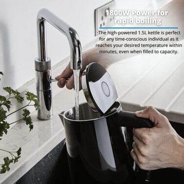 Електрочайник Swan Alexa Smart 1,5 л, WiFi, сенсорний LED-дисплей, підтримка температури, ізольована сталева колба, 1800 Вт, чорний, SK14650BLKN, британська вилка
