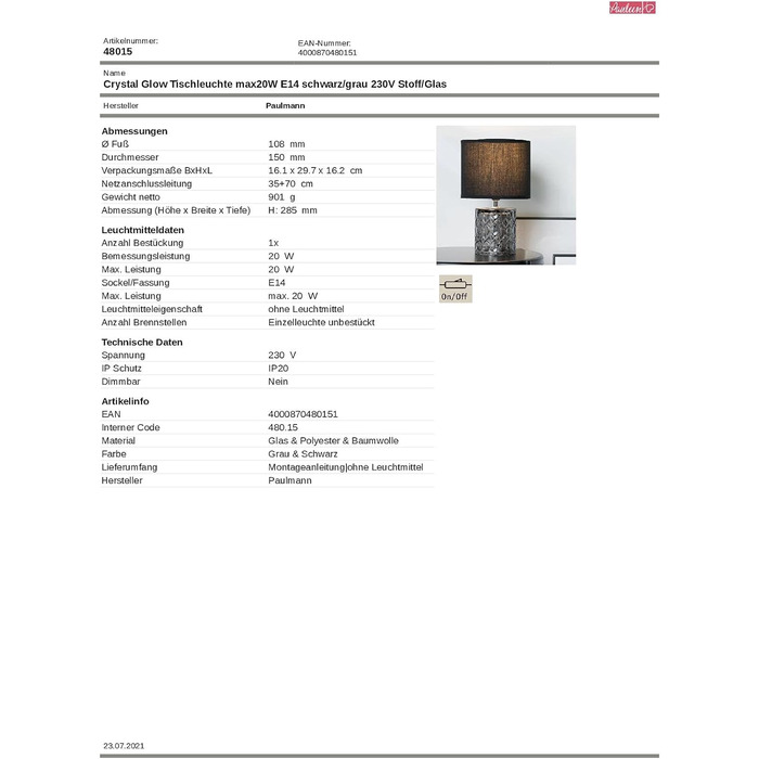 Настільна лампа Pauleen Crystal Glow 20Вт, E14, сіро-чорна, метал/пластик, без лампочки
