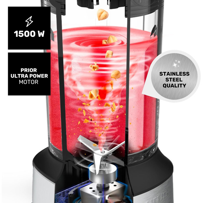 Блендер стаціонарний Taurus AMAZING 1500W, 1.5л, скляна колба, 2 швидкості + турбо, нержавіюча сталь