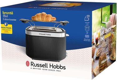 Тостер Russell Hobbs Brontë Stone 26761-56 (2 тости, чорний) з 6 режимами, підігрівом, розморожуванням та підйомним механізмом