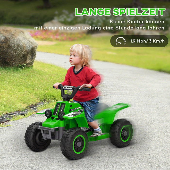 AIYAPLAY Kids Electric Quad Electric Kids Quad з функцією вперед і назад, LED і Sound Електромобіль для дітей 1,5-3 роки 3 км/год Металевий зелений