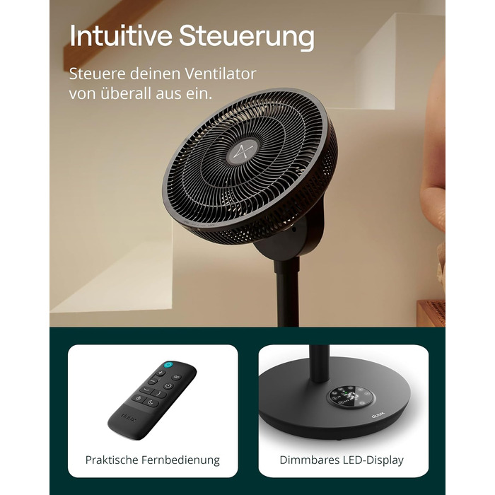 Duux Whisper Flex 2 Smart Вентилятор: тихий (13 дБ), нічний режим, таймер, регульована висота (54-92 см), енергоефективний, з Wi-Fi та пультом (чорний, з акумулятором)
