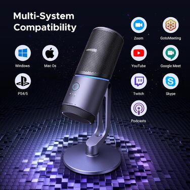 UGREEN ігровий USB-мікрофон з RGB-підсвічуванням, 24bit/96kHz, кнопка вимкнення звуку, конденсаторний мікрофон для ПК, PS5/PS4, стрімінгу, ігор, подкастів, запису, ноутбука