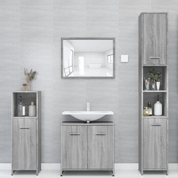 Високий шафа для ванної vidaXL, 6 відділень, 2 дверцята, сірий sonoma, ДСП