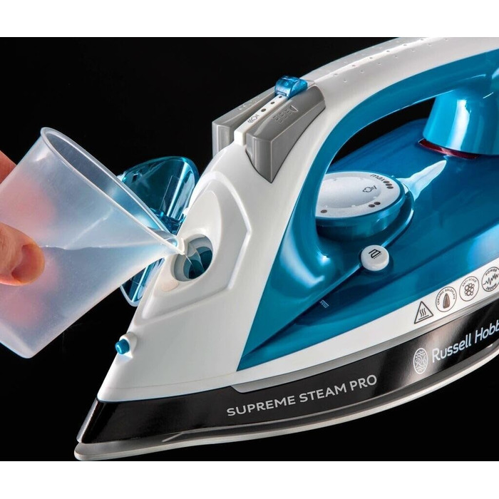 Паровий праска Russell Hobbs 23971-56 Supreme Steam Pro, керамічна підошва, потужність 2600 Вт, з функцією потужного парового удару, синій/білий