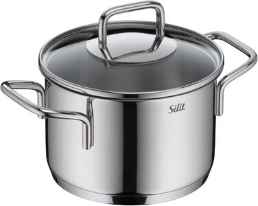 Набір кухонного посуду Silit Extra Cook 4-елементний: каструлі 16/20/24 см з кришкою, ковшик 16 см, внутрішня мірка, широке вушко, придатний для миття в посудомийній машині, з нержавіючої сталі Crominox