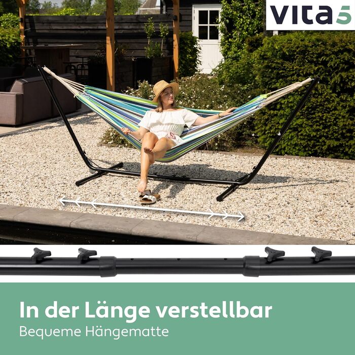 Гамак з підставкою Vita5 для 2 осіб, двоподільний вуличний гамак для саду, тераси та балкона, стійкий переносний гамак зеленого кольору, навантаження до 200 кг, з сумкою для транспортування