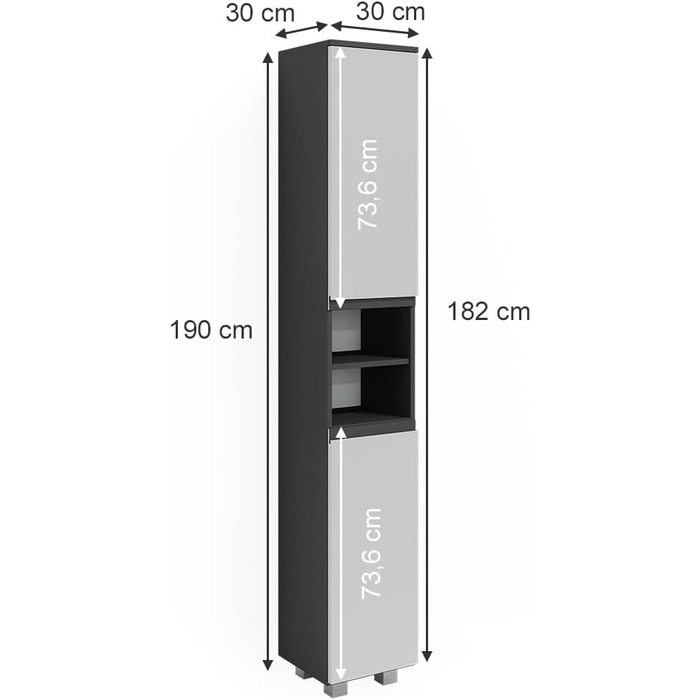 Пенал для ванної Vicco J-Shape, білий/антрацит, 30x190 см