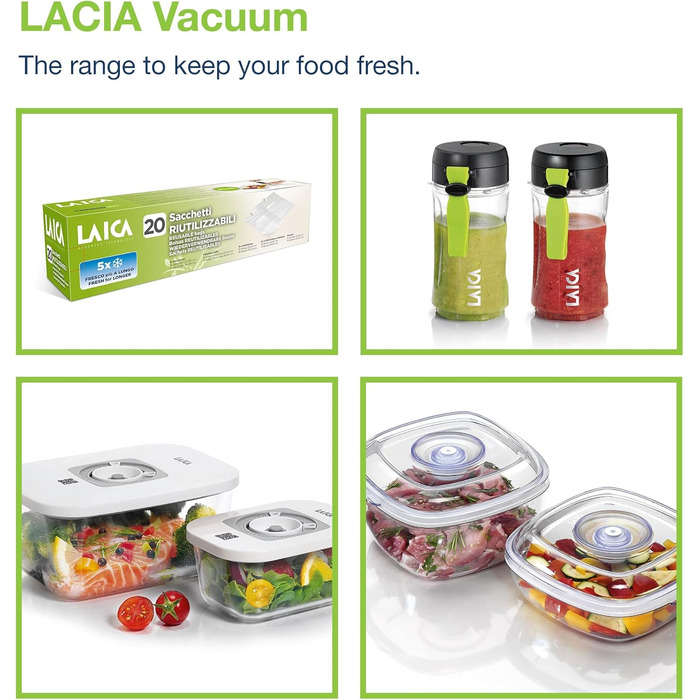 Вакуумний пакувальник LAICA VT3119 для сухих та вологих продуктів, зберігає свіжість до 5 разів, 1 рулон у комплекті