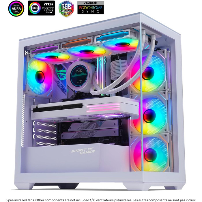 Корпус для ПК Spirit of Gamer Spark Arctic, ігровий Mid Tower, сумісний з ATX/MATX/MITX, з акваріумним дизайном, 6 ARGB вентиляторів 120 мм, загартоване скло 4 мм спереду та збоку