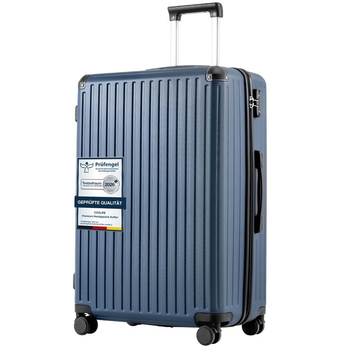 Валіза велика COOLIFE XL (75.5 см), твердий корпус ABS+PC, темно-синя