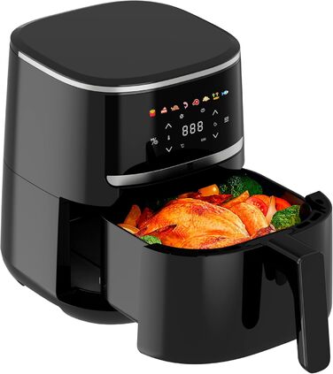 Аерофритюрниця aeco COMPACT 4,3 л з цифровим сенсорним дисплеєм, 1500 Вт, 8 програм, регулювання температури 80-200°C, компактна, з рецептурником