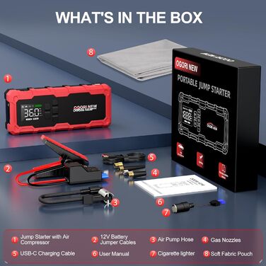 Powerbank для автомобіля Starthilfe з компресором та LED-ліхтариком, 6000A, 12V, для 8L бензину/10L дизеля