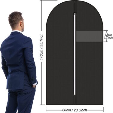 Комплект чохлів для одягу Hossejoy 5 шт., дихаючі чохли 140x60 см з віконцем і тримачем для бірки, для костюмів і суконь, для подорожей, високоякісні