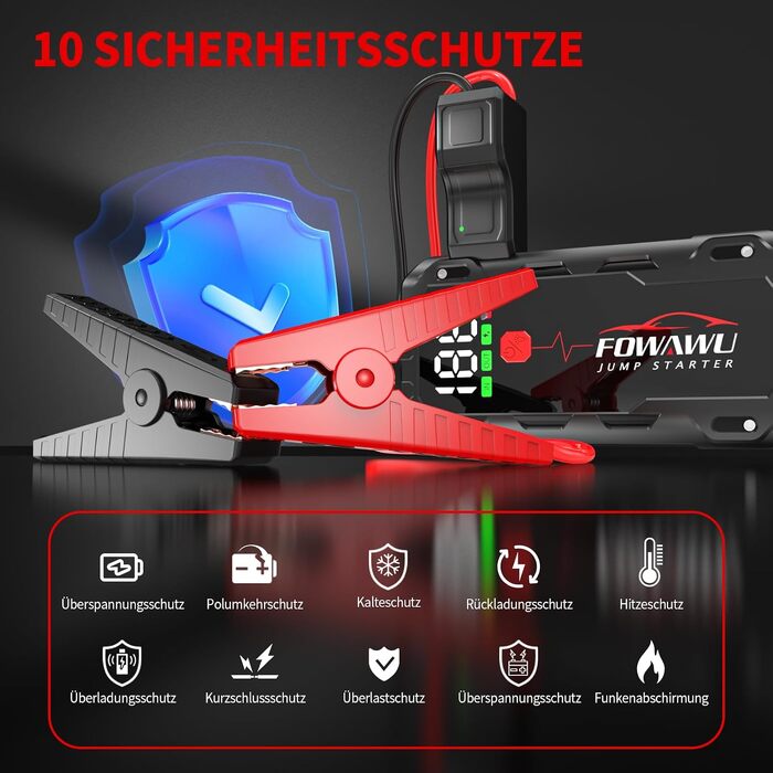 Бустер для автомобіля FOWAWU 7000A 26800mAh — Пусковий пристрій (Jump Starter) для бензинових двигунів до 12л та дизельних до 10л