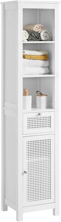 SoBuy BZR36-W Високий шафа для ванної з ґратчастим фасадом, білий, з 3 відкритими полицями, 1 шухлядою та 1 дверцятами, 35x161x32 см